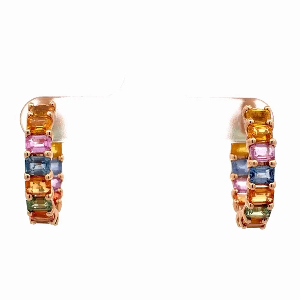 EFFY 14K Yellow Gold Emerald Cut Multicolor Sapphire Watercolors Hoop Earrings